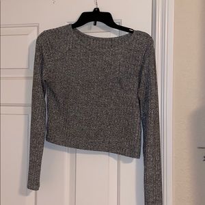 long sleeve silver crop top